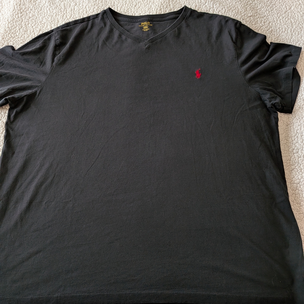 Polo Ralph Lauren V Neck T Shirt Black Red Pony XXL - Picture 2 of 8